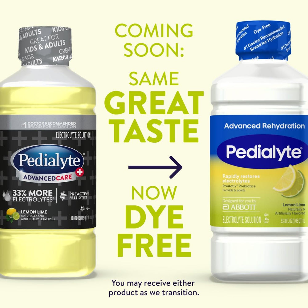 Detalle de la etiqueta Pedialyte AdvancedCare Plus con información de electrolitos y prebióticos, confianza informada