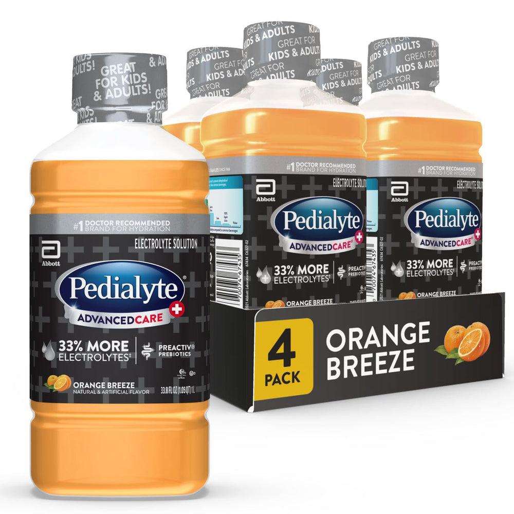 Pedialyte AdvancedCare Plus frente del envase mostrando marca y beneficio de rehidratación rápida
