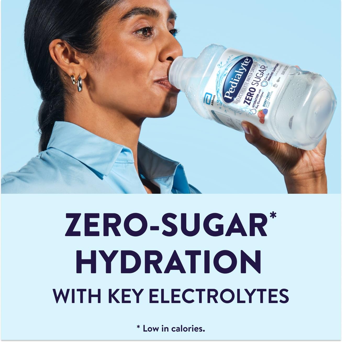 Pedialyte primer plano de etiqueta con zinc y electrolitos destacados