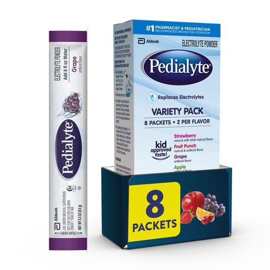 Pedialyte frente del paquete mostrando la caja surtida para hidratación rápida