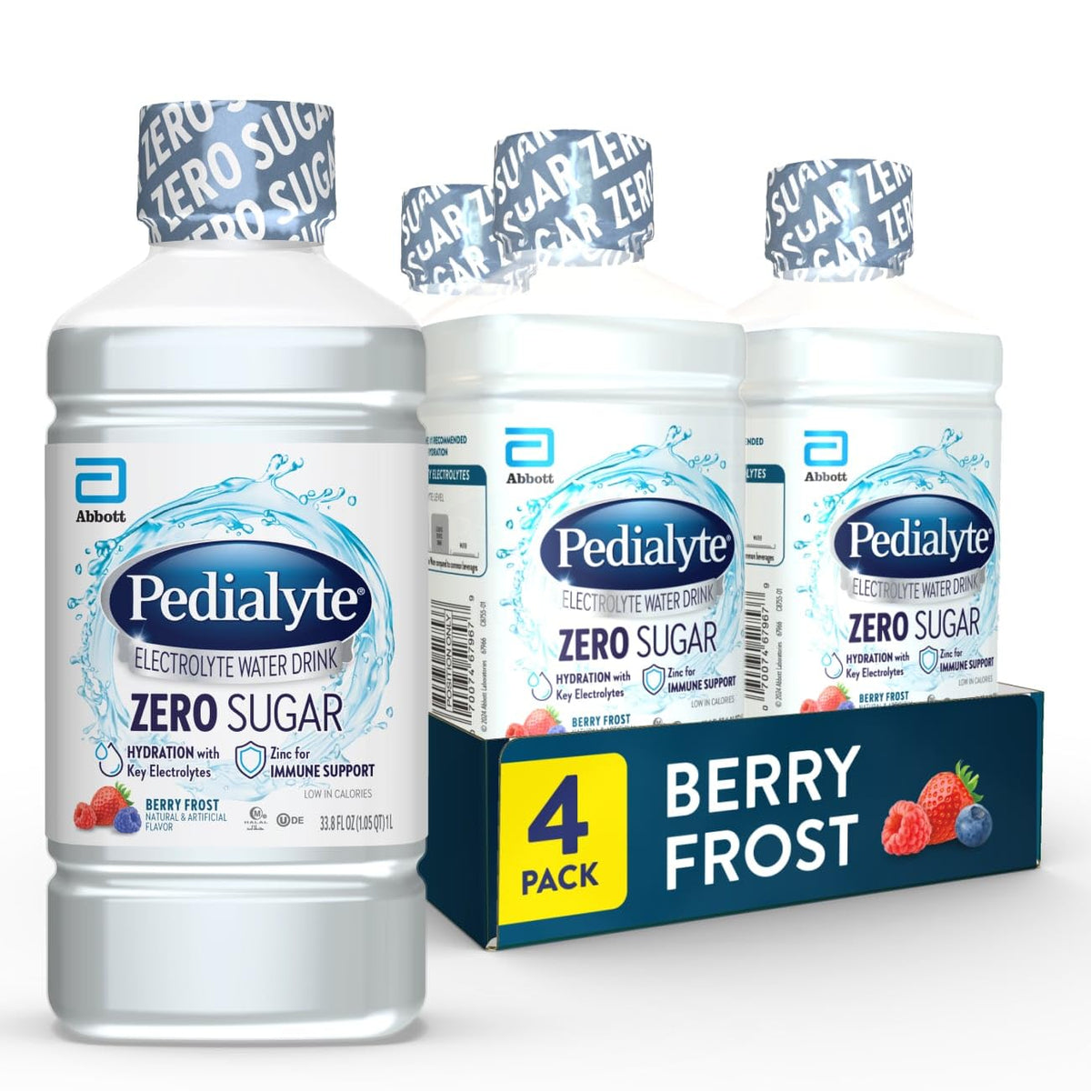 Pedialyte envase frontal Berry Frost mostrando etiqueta y beneficio hidratación