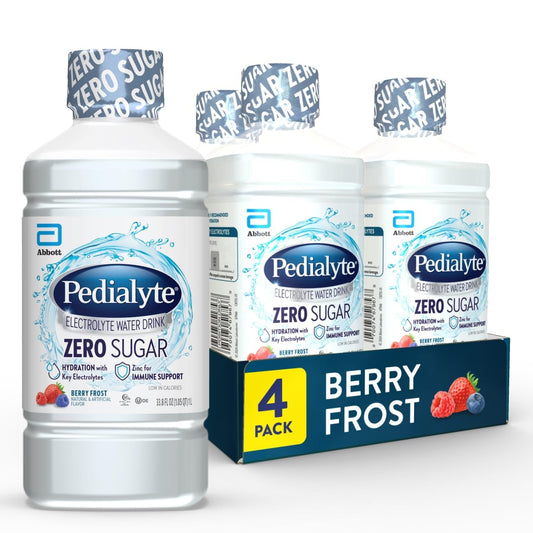 Pedialyte envase frontal Berry Frost mostrando etiqueta y beneficio hidratación