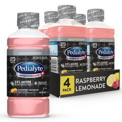 Pedialyte pack de 4 frontal mostrando la marca y beneficio de rehidratación