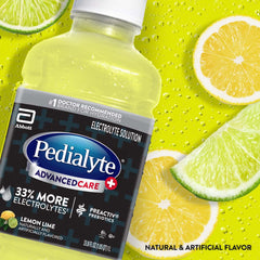Primer plano de la textura y color de la bebida Pedialyte limón lima, aspecto apetecible