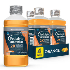 Pedialyte botella naranja al frente mostrando envase y conveniencia