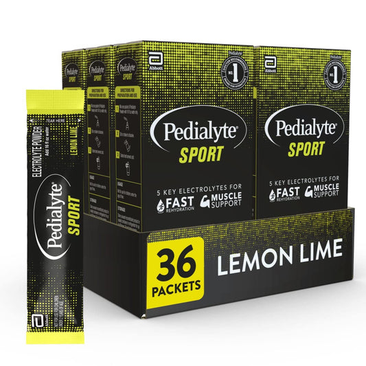 Pedialyte paquete Limón-Lima mostrando sobres y beneficio de hidratación rápida