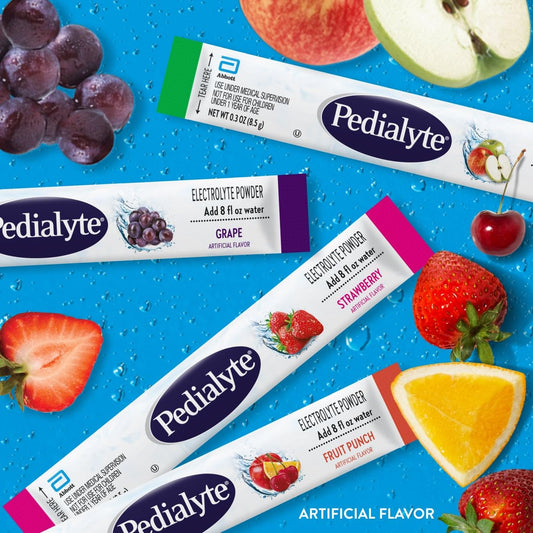 Pedialyte sobres monodosis abiertos para ver la porción exacta y uso fácil