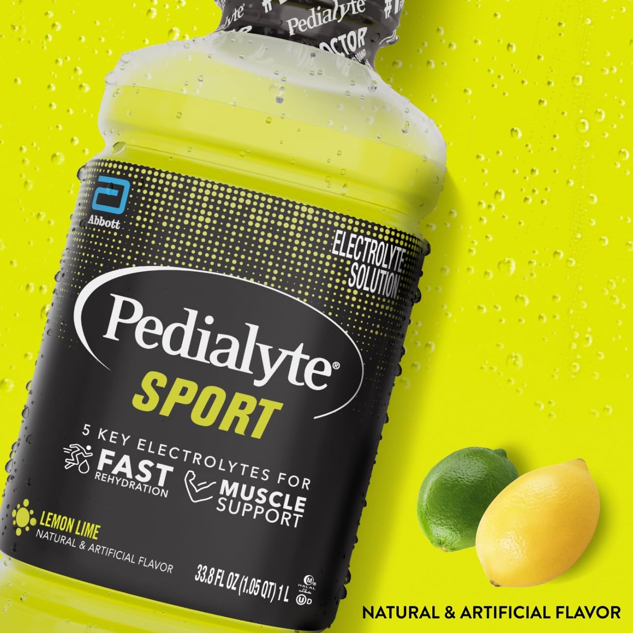 Detalle de etiqueta Pedialyte Sport Lemon Lime enfocando electrolitos clave