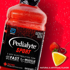 Pedialyte Sport detalle de botella y textura que destaca fácil manejo y vertido