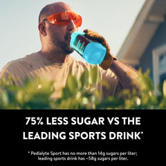 Etiqueta de Pedialyte Sport con lista de electrolitos y beneficios