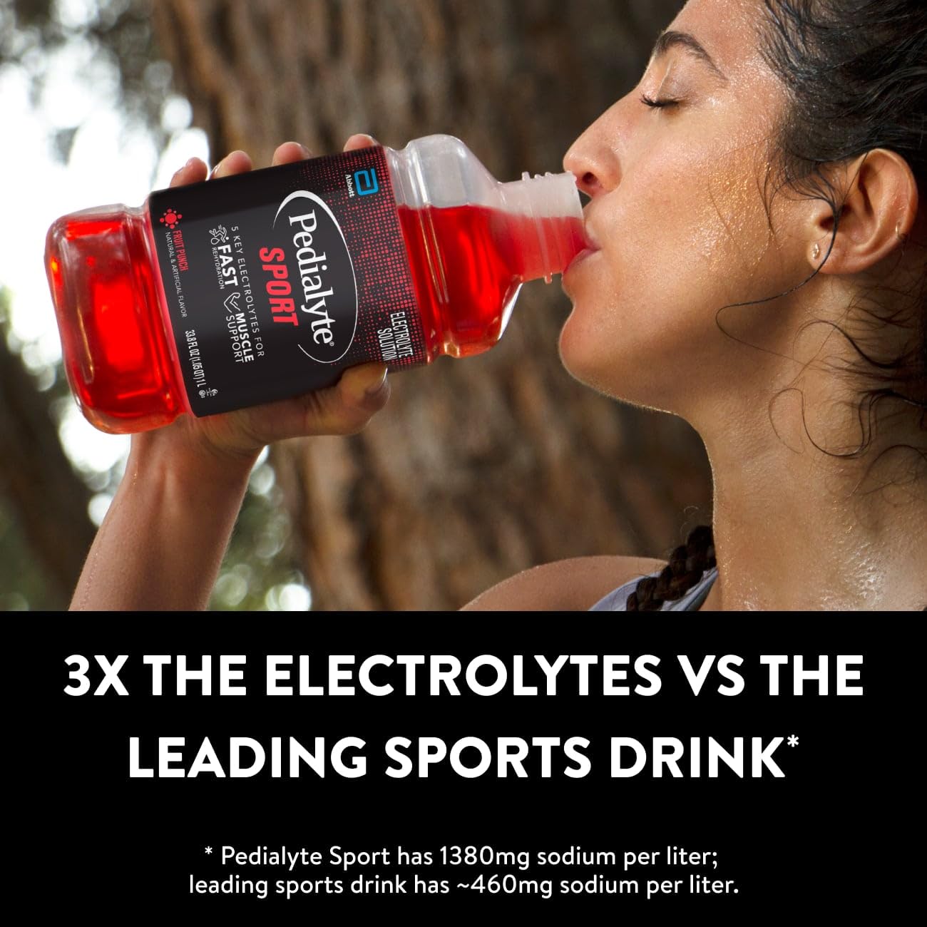 Pedialyte Sport etiqueta nutricional mostrando electrolitos clave y bajos azúcares