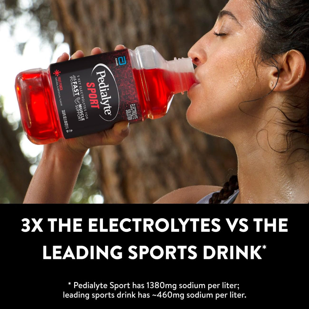 Pedialyte Sport etiqueta nutricional mostrando electrolitos clave y bajos azúcares