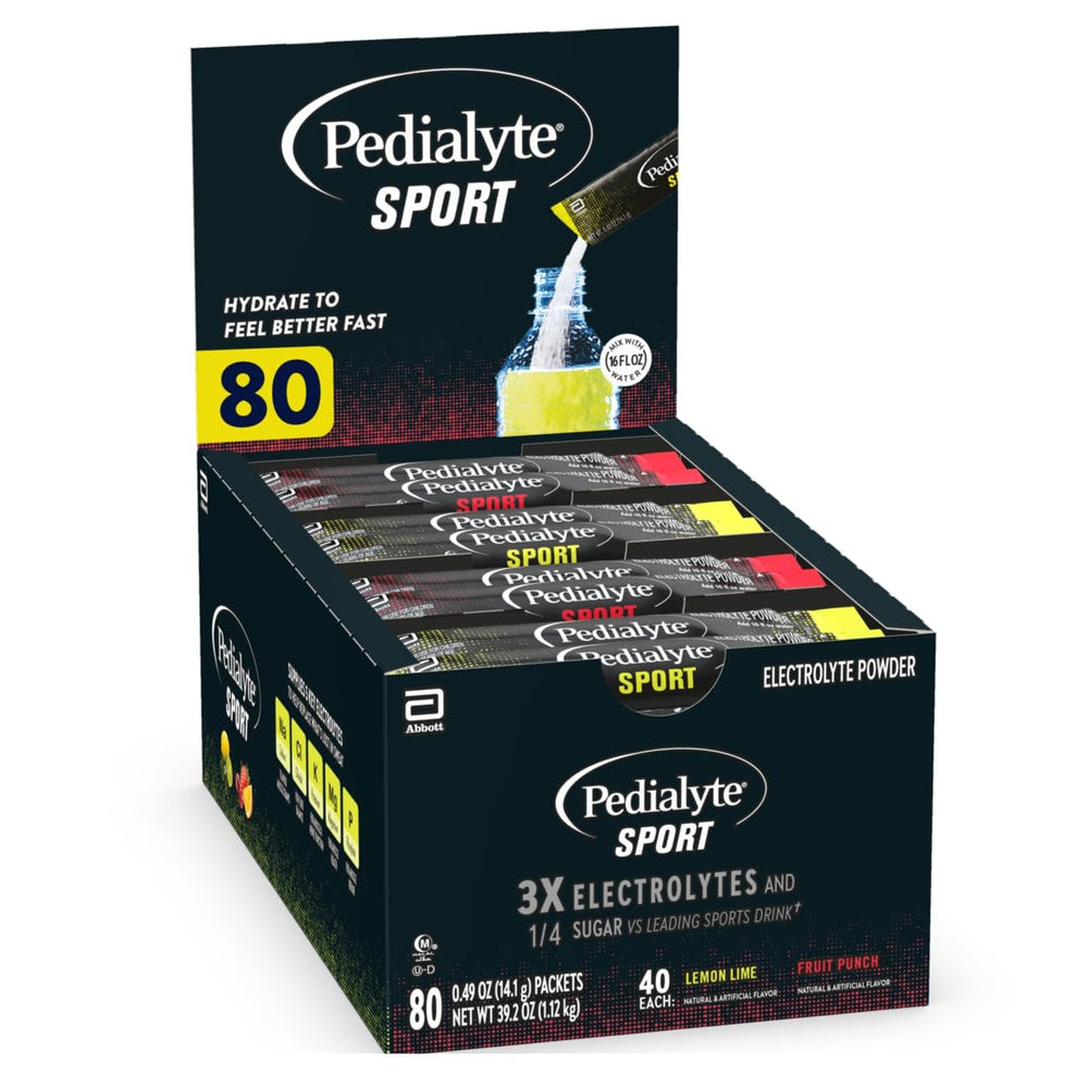Pedialyte Sport frontal del empaque mostrando variedad y conveniencia