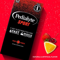 Pedialyte Sport sobre disolviéndose en agua para hidratación rápida tras ejercicio