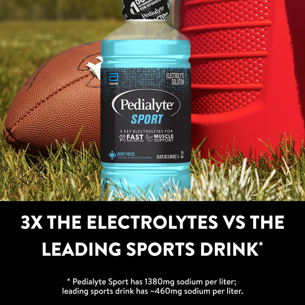 Detalle del líquido Berry Freeze Pedialyte Sport sabor refrescante