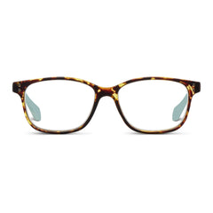 Peepers by PeeperSpecs vista frontal montura tortuga y aqua, estilo cómodo y moderno