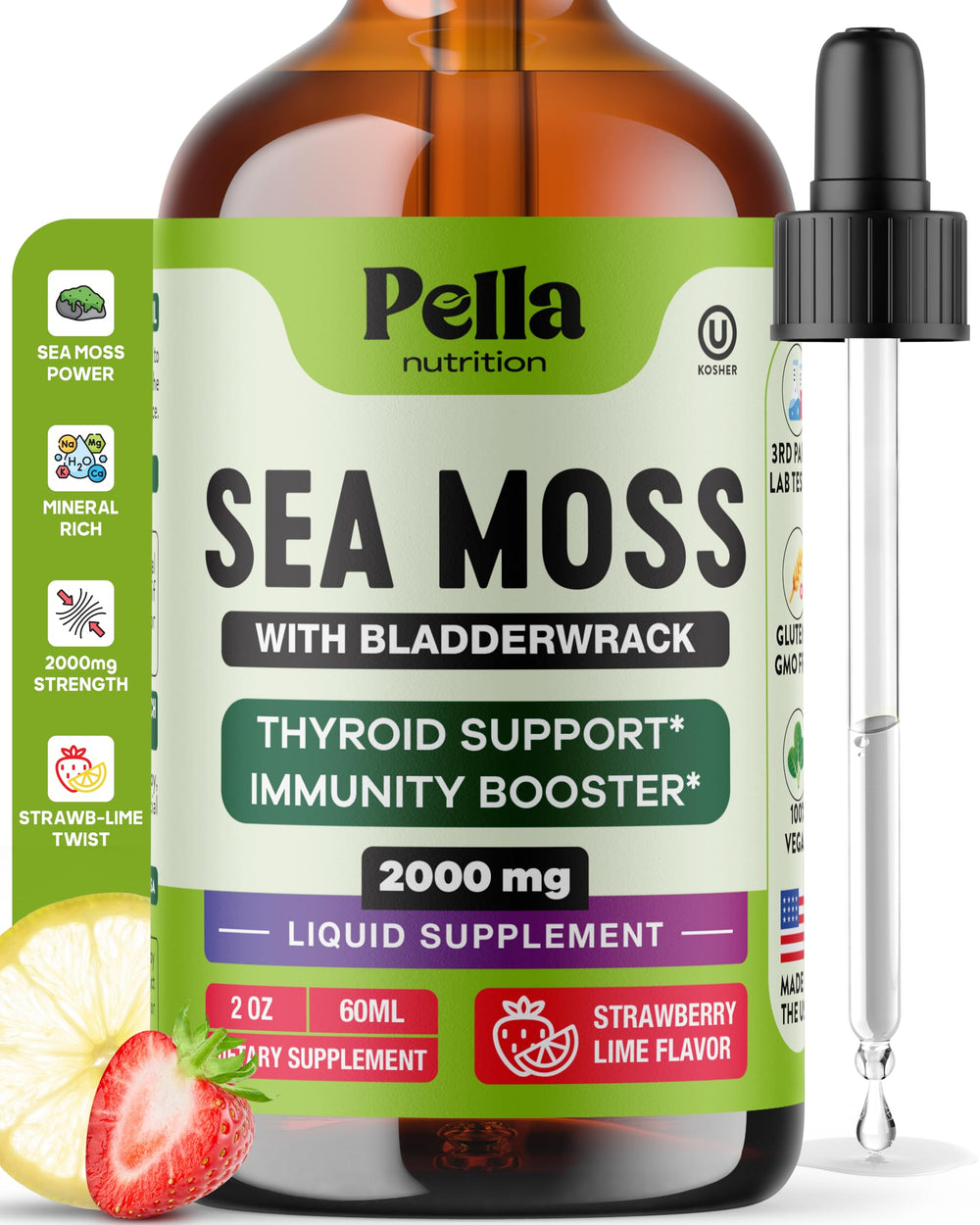 Pella Nutrition frasco frontal mostrando el envase y sabor Strawberry Lime con apariencia profesional