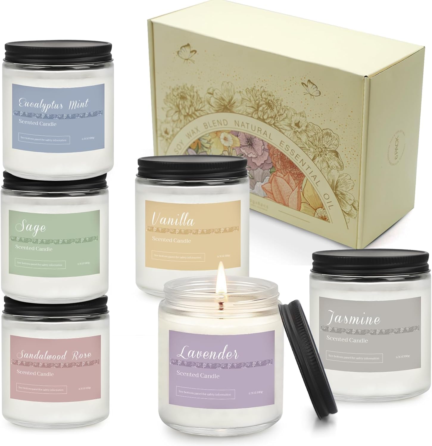 PELN caja de regalo abierta con velas dispuestas de forma ordenada