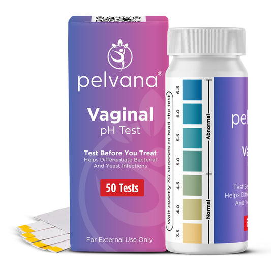 Pelvana empaque frontal con 50 tiras pH mostrando contenido y beneficio de ahorro