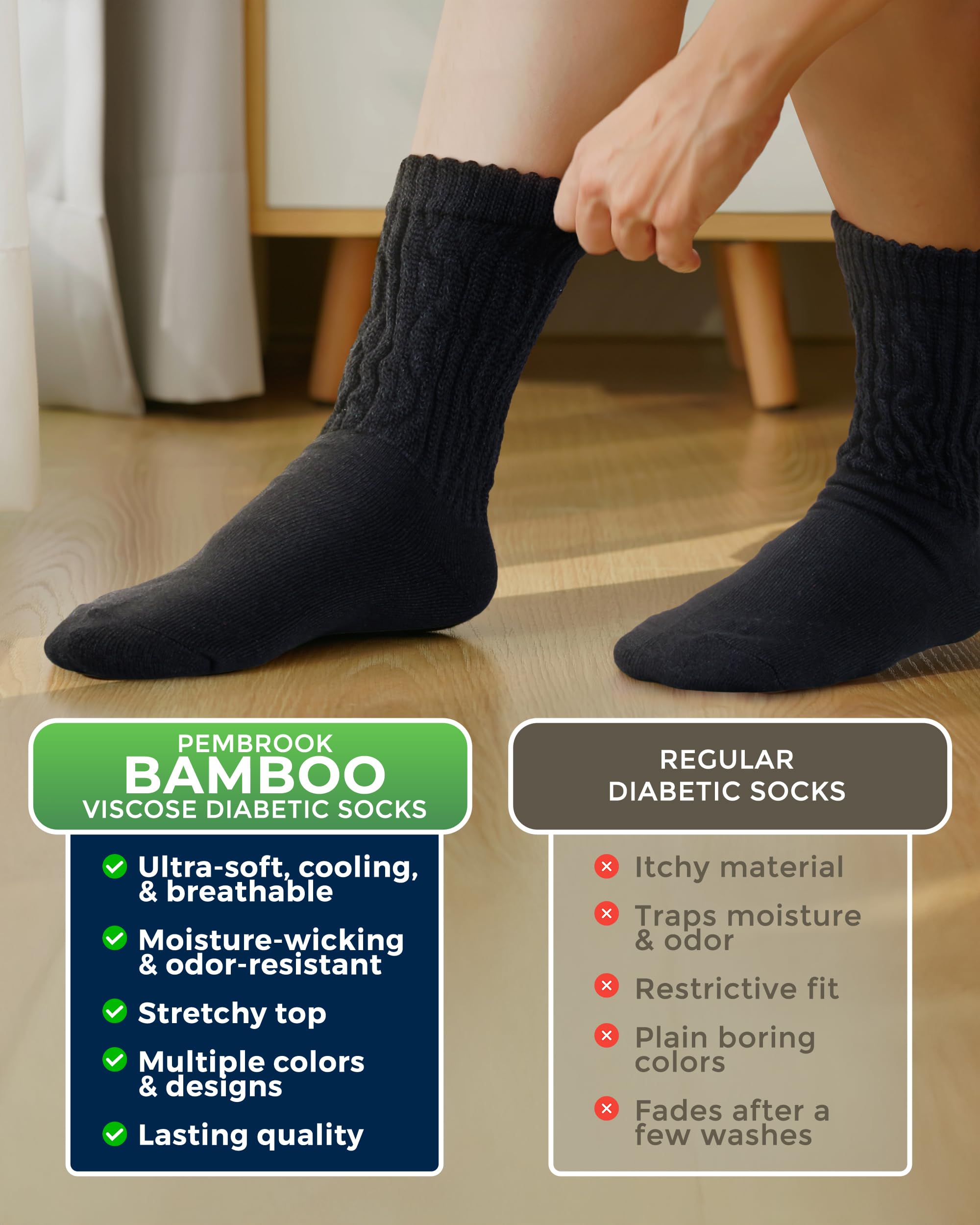 Pembrook calcetín puesto con zapatillas, ajuste estable y confort al andar