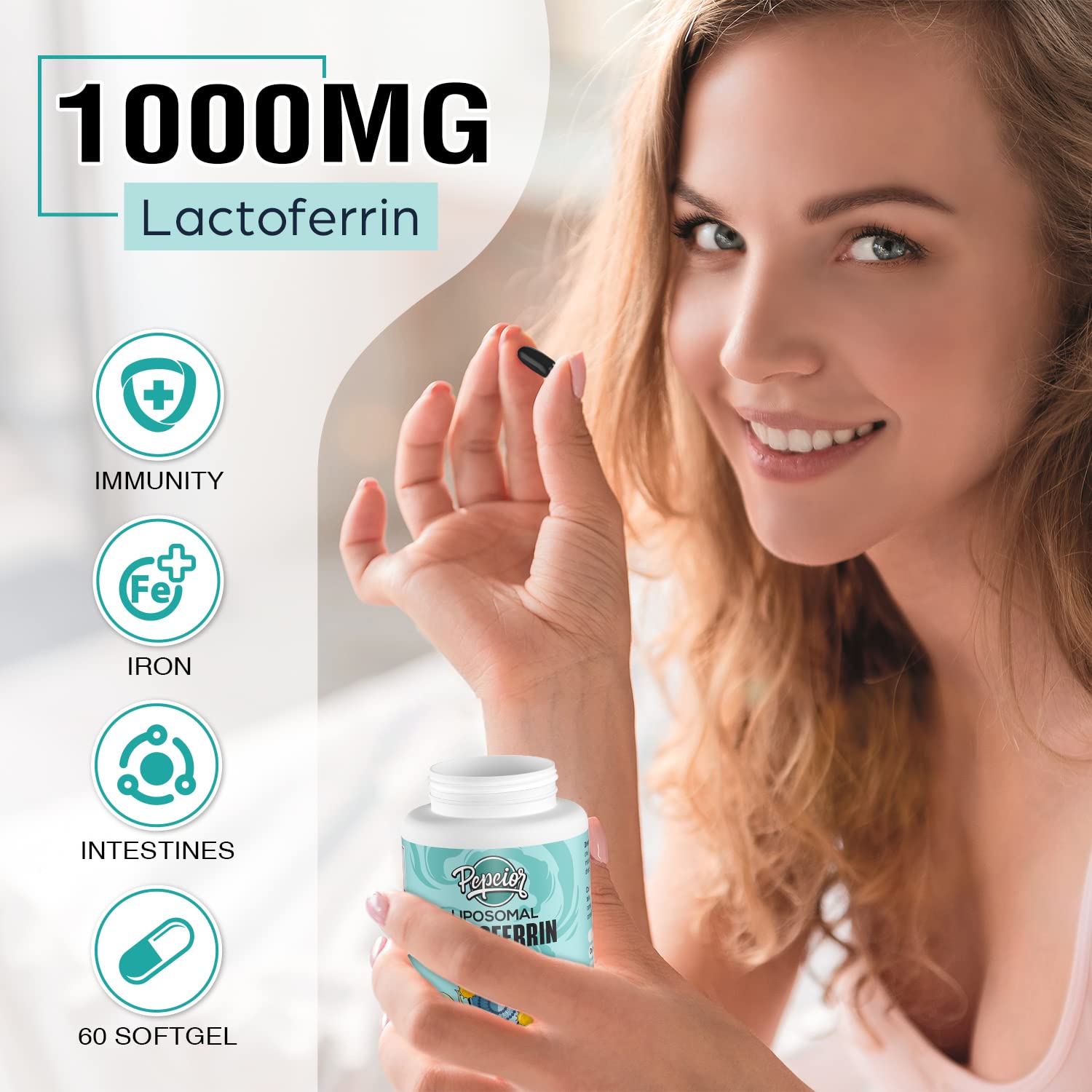Pepeior etiqueta nutricional con detalles de 1000 mg por softgel