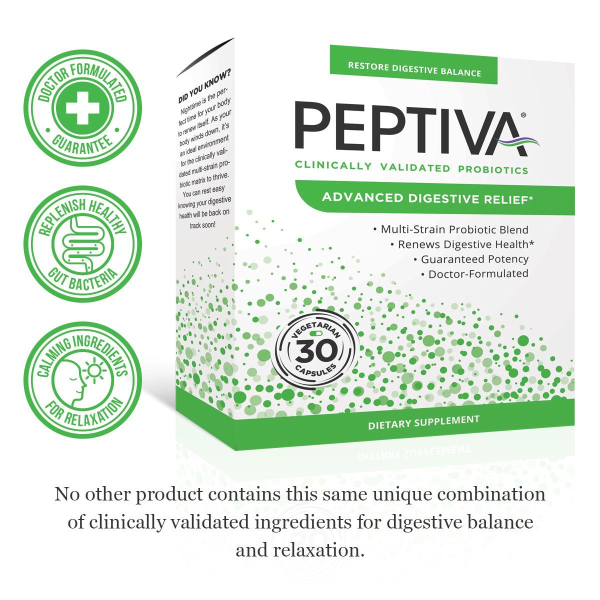 Peptiva Probiótico Avanzado: cápsulas fáciles de tragar para equilibrio intestinal.
