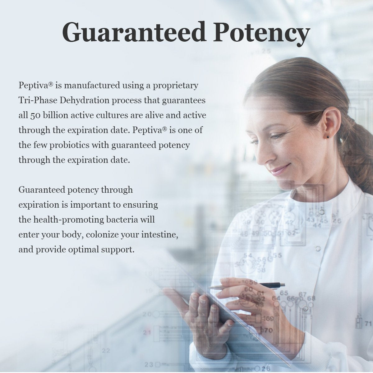 Empaque premium de Peptiva Probiótico Avanzado enfocado en cuidado digestivo.