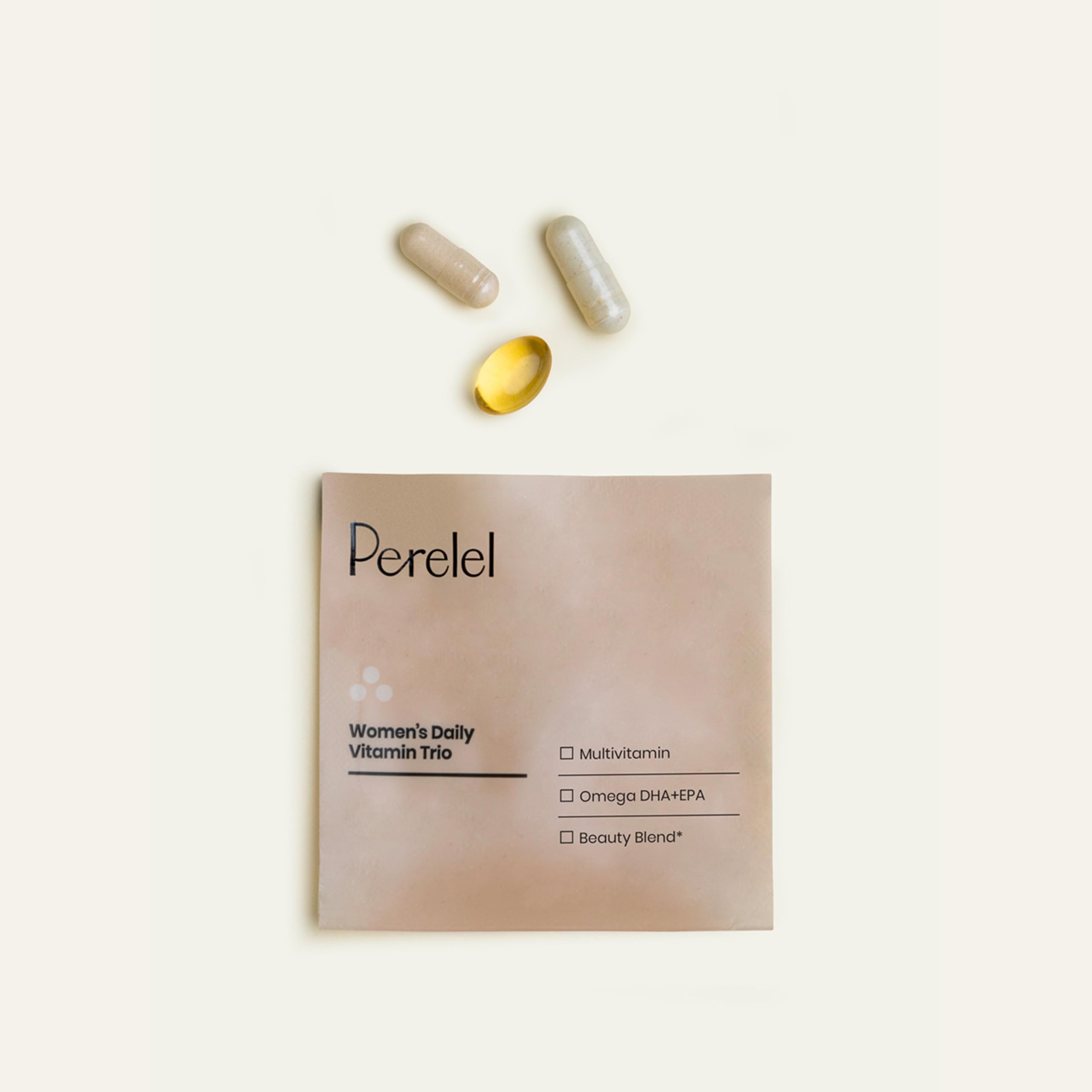 Perelel beauty blend cerca mostrando biotina y colágeno para piel