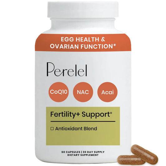 Envase frontal de Perelel Womens Fertility Support mostrando etiqueta clara y beneficios