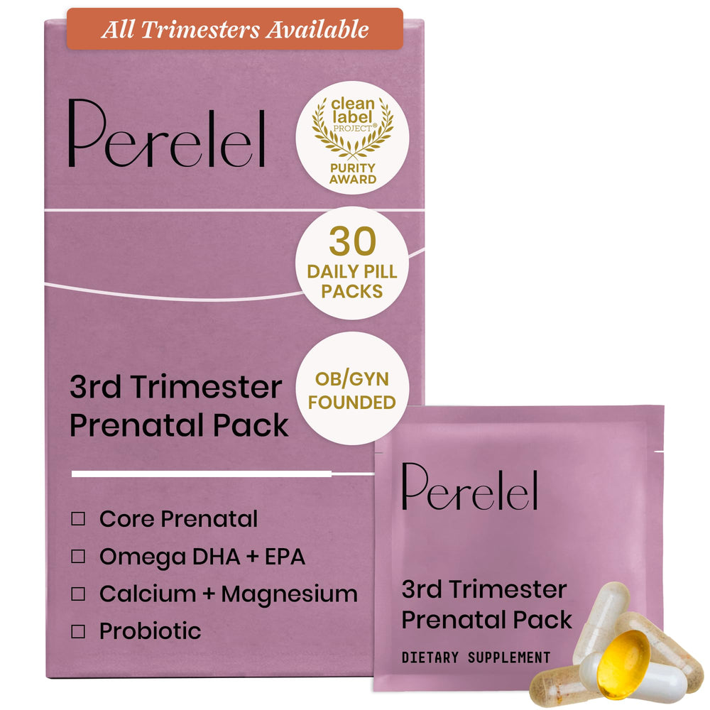 Perelel empaque frontal del pack prenatal mostrando conveniencia diaria
