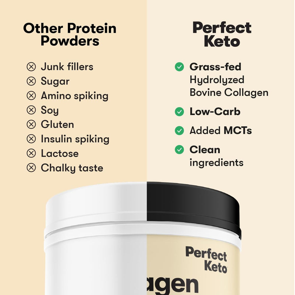 Perfect Keto polvo de colágeno de vainilla textura fina y mezcla rápida