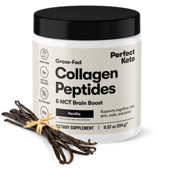 Perfect Keto frasco frente mostrando etiqueta y beneficios nutricionales