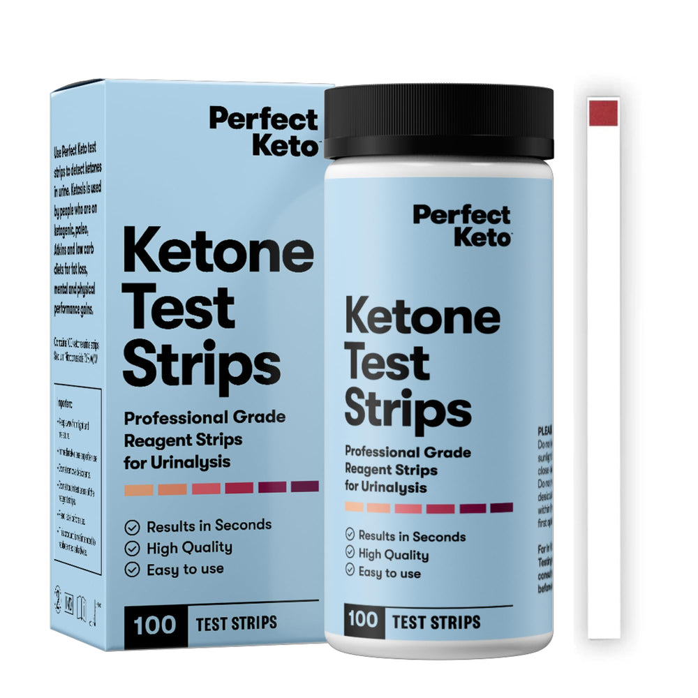 Perfect Keto frasco frontal con 100 tiras y tabla de color para control fácil