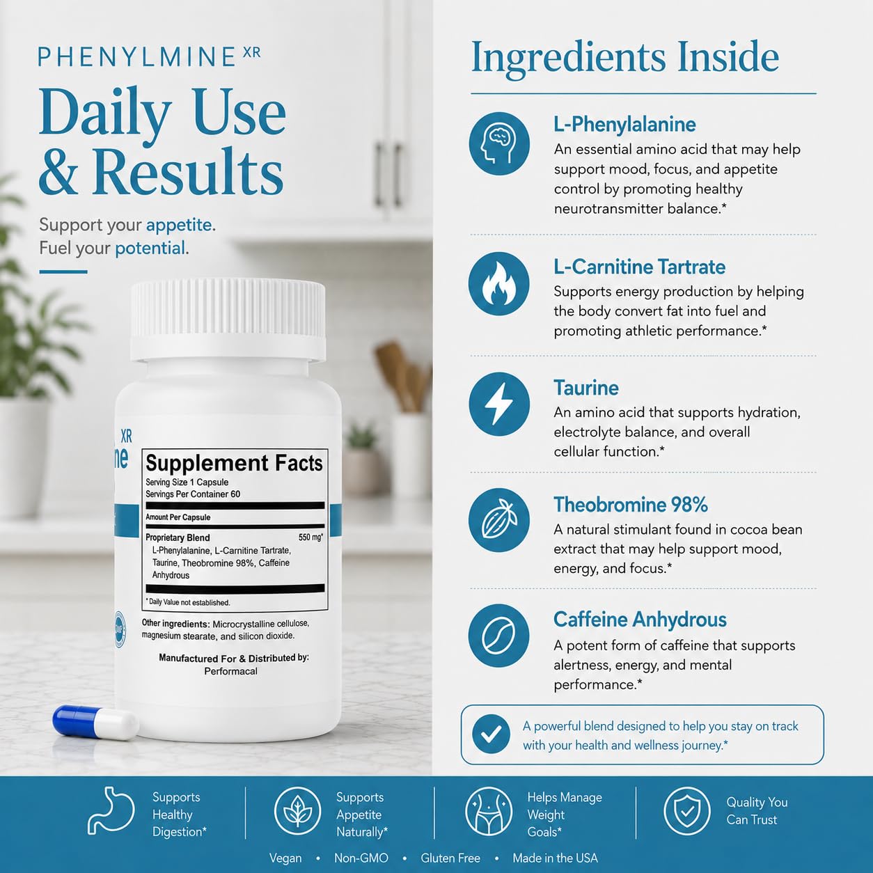 Performacal etiqueta nutricional destacando ingredientes y dosis
