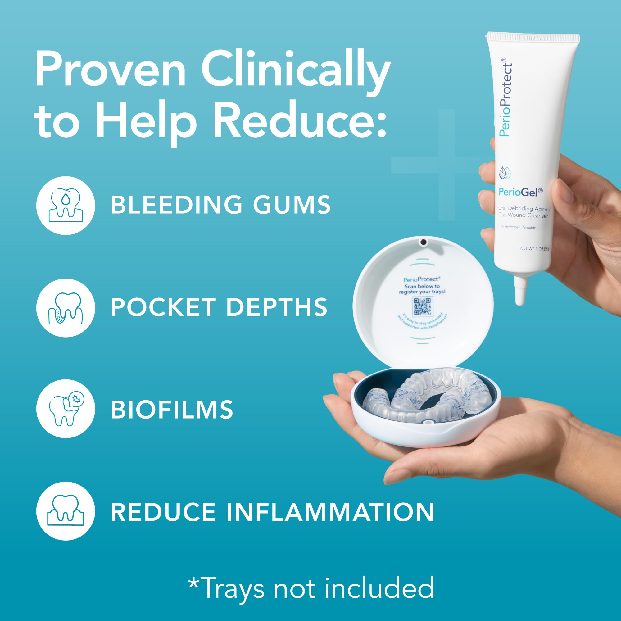 Perio Protect gel colocado en cubeta Perio Tray para entrega subgingival precisa