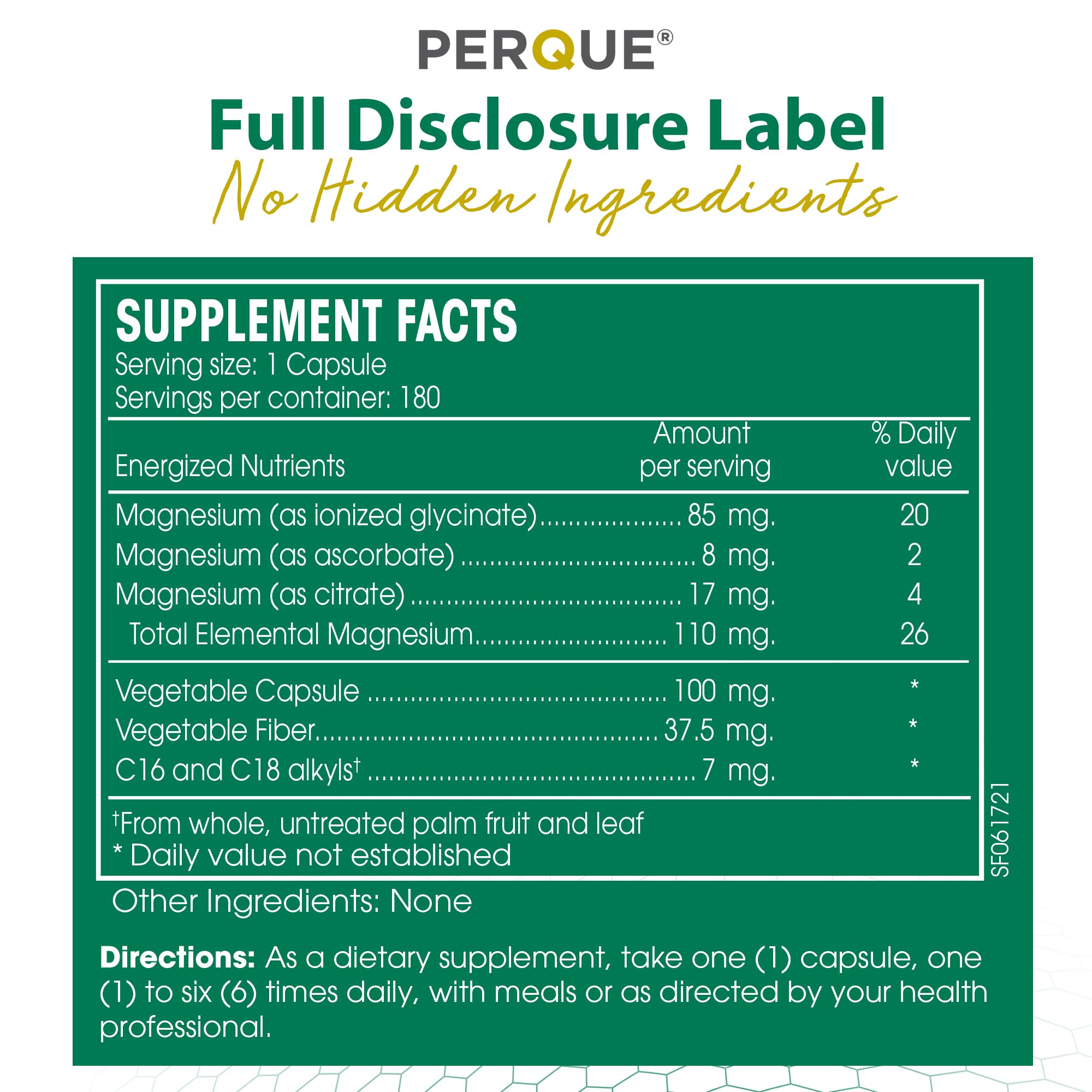 PERQUE etiqueta con datos nutricionales y lista de ingredientes limpios