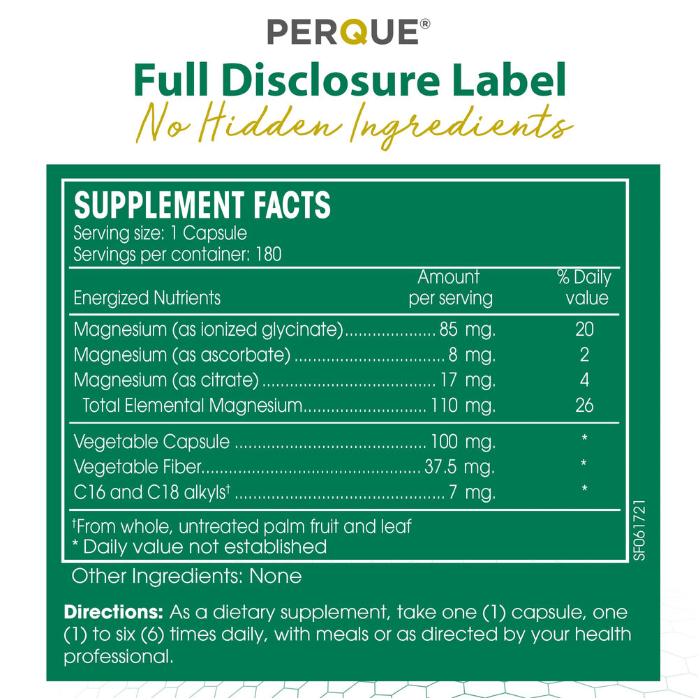 PERQUE etiqueta con datos nutricionales y lista de ingredientes limpios