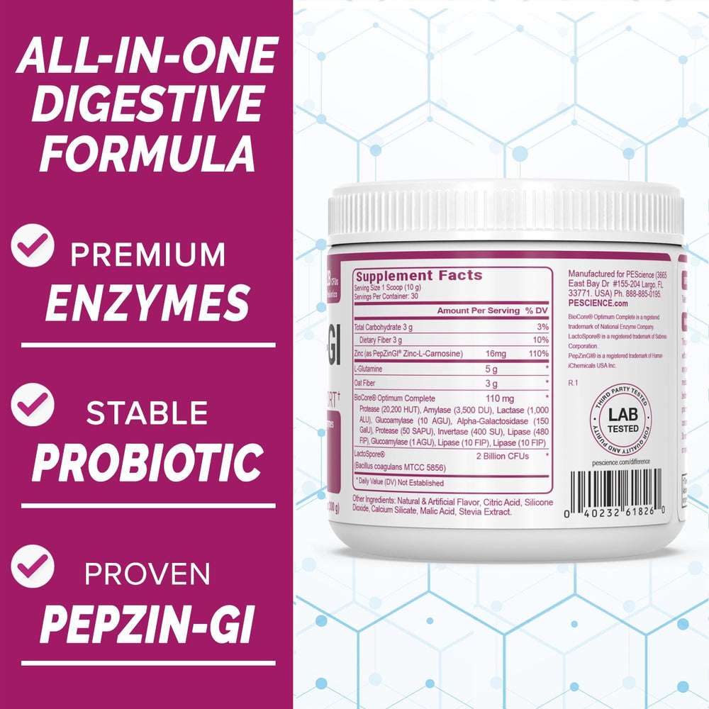 PEScience iconos de ingredientes clave: probiótico PepZin GI y L-glutamina