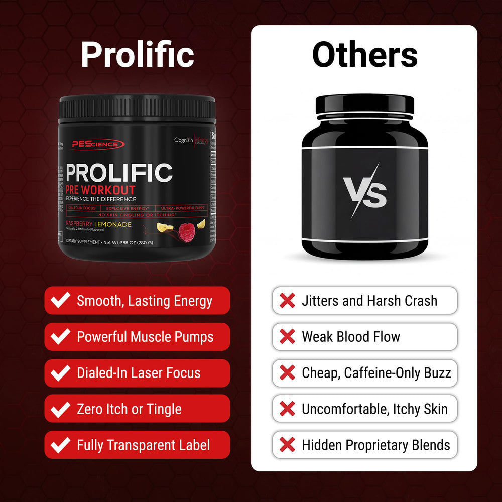 PEScience etiqueta de Prolific con lista de ingredientes y beneficios visibles