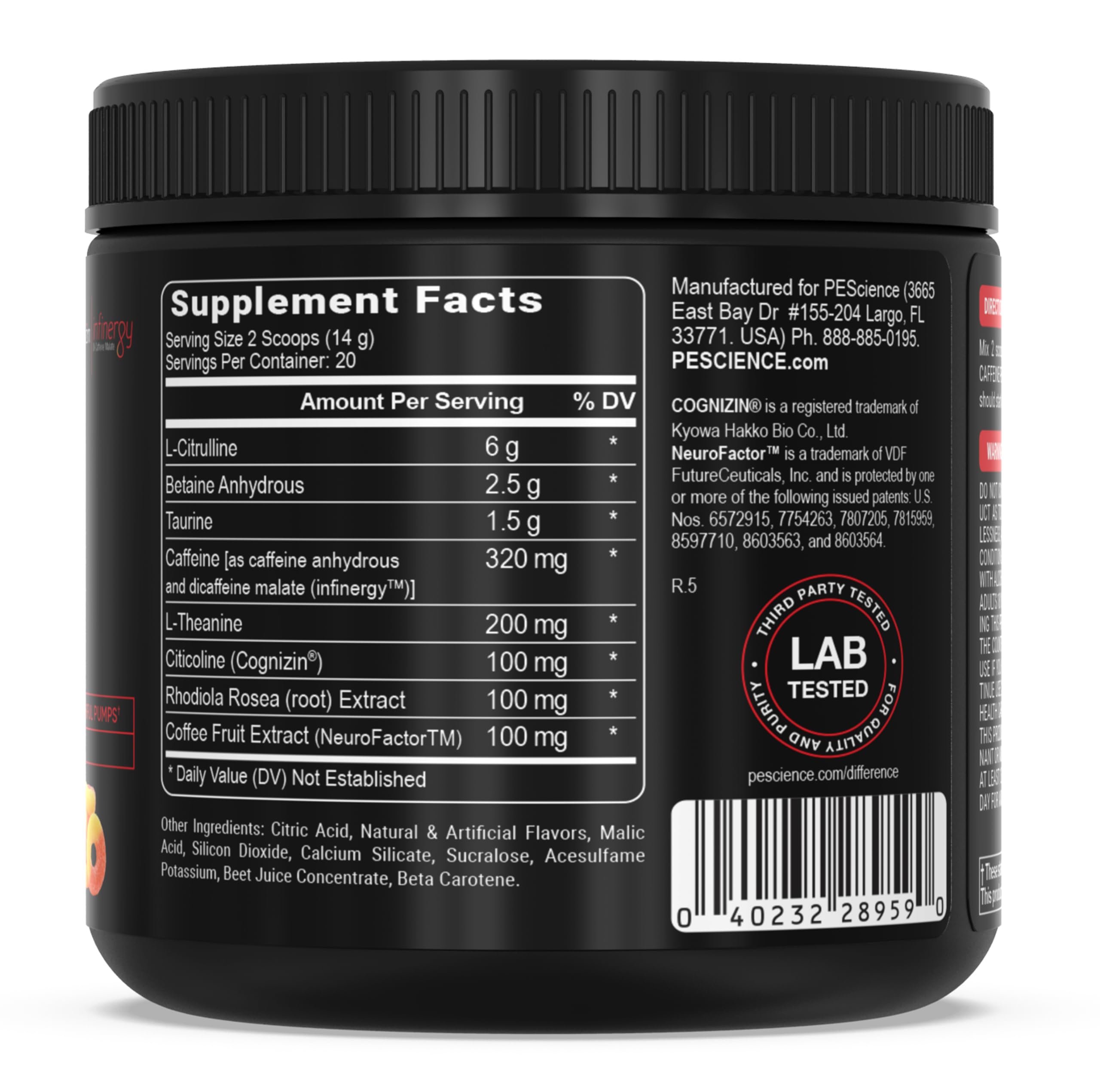 PEScience polvo sabor Sour Peach Candy con aspecto apetecible