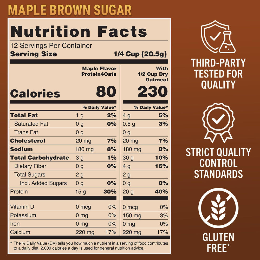 Etiqueta nutricional de PEScience Protein4Oats con información de proteínas