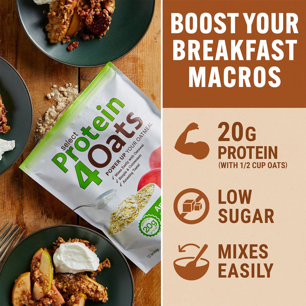 Textura del polvo PEScience Protein4Oats en primer plano para mezcla cremosa