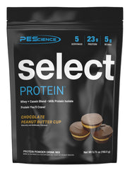 PEScience frente del empaque mostrando diseño y sabor Chocolate Peanut Butter Cup, visualmente atractivo