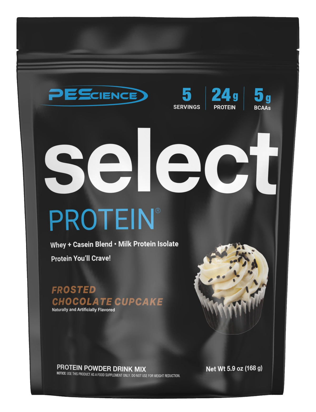 PEScience envase frente mostrando sabor Frosted Chocolate Cupcake y atractivo visual