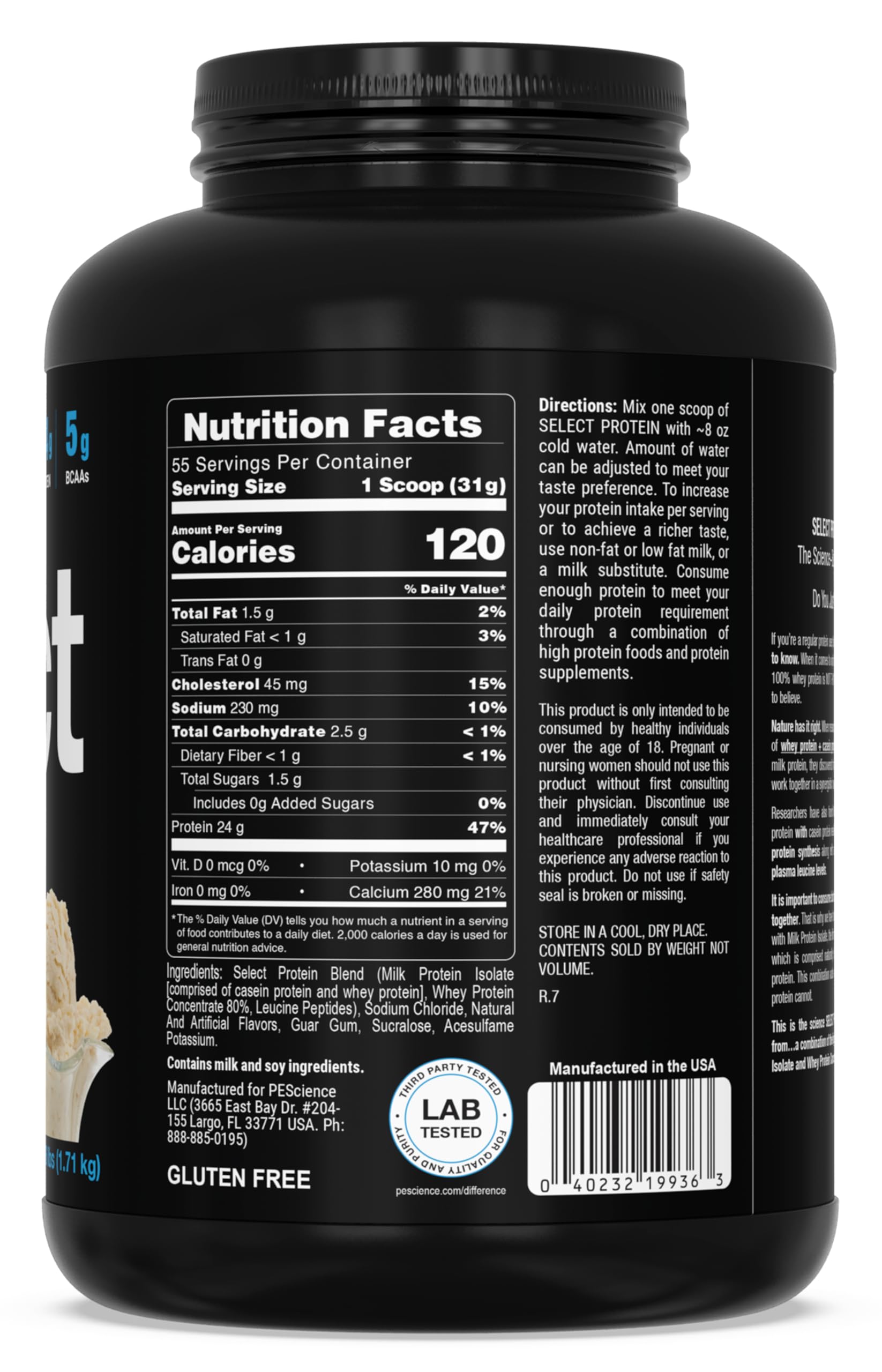 PEScience ingredientes milk protein isolate para soporte muscular prolongado
