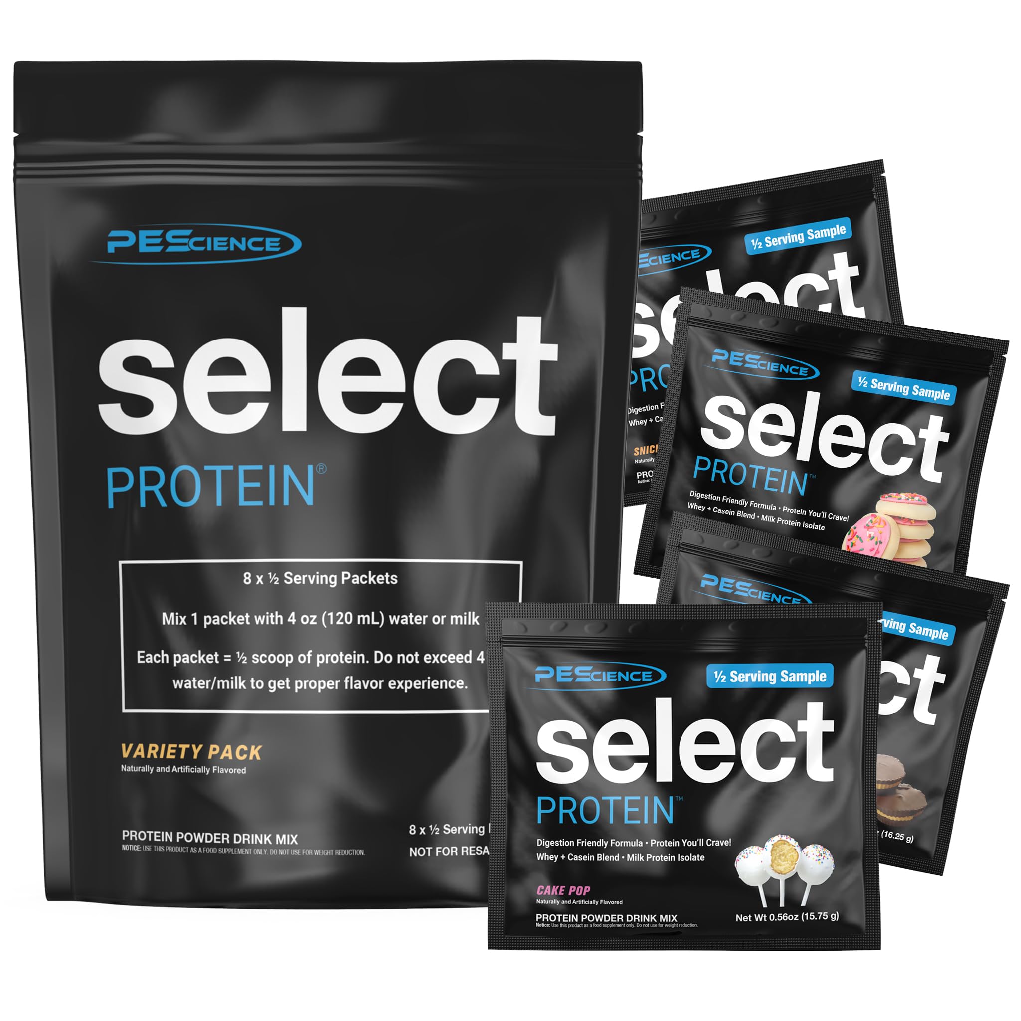 PEScience select vista frontal del paquete muestra, muestra calidad en porciones