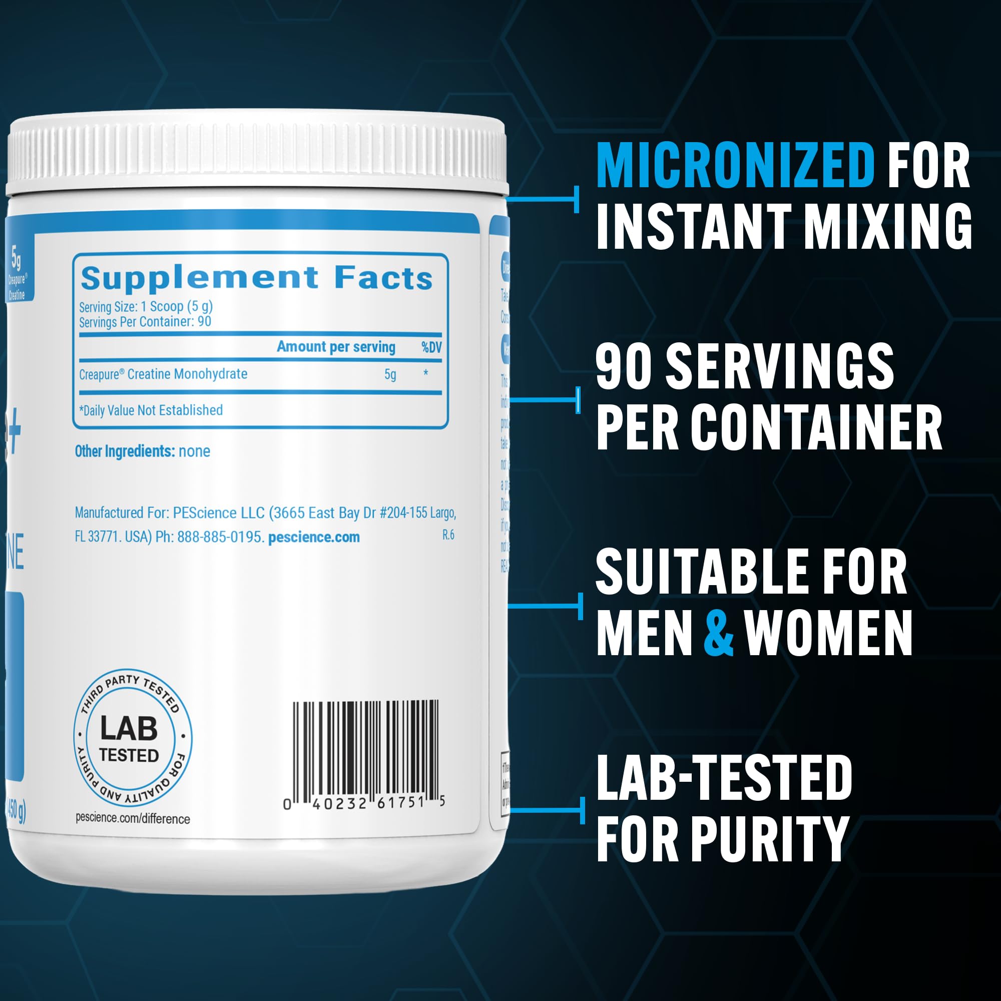 PEScience TruCreatine+ cucharilla medidora con polvo, dosificación práctica y sencilla