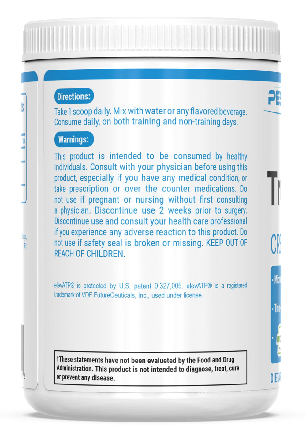 PEScience TruCreatine+ en bolsa de gimnasio y botella, integración en rutina de entrenamiento