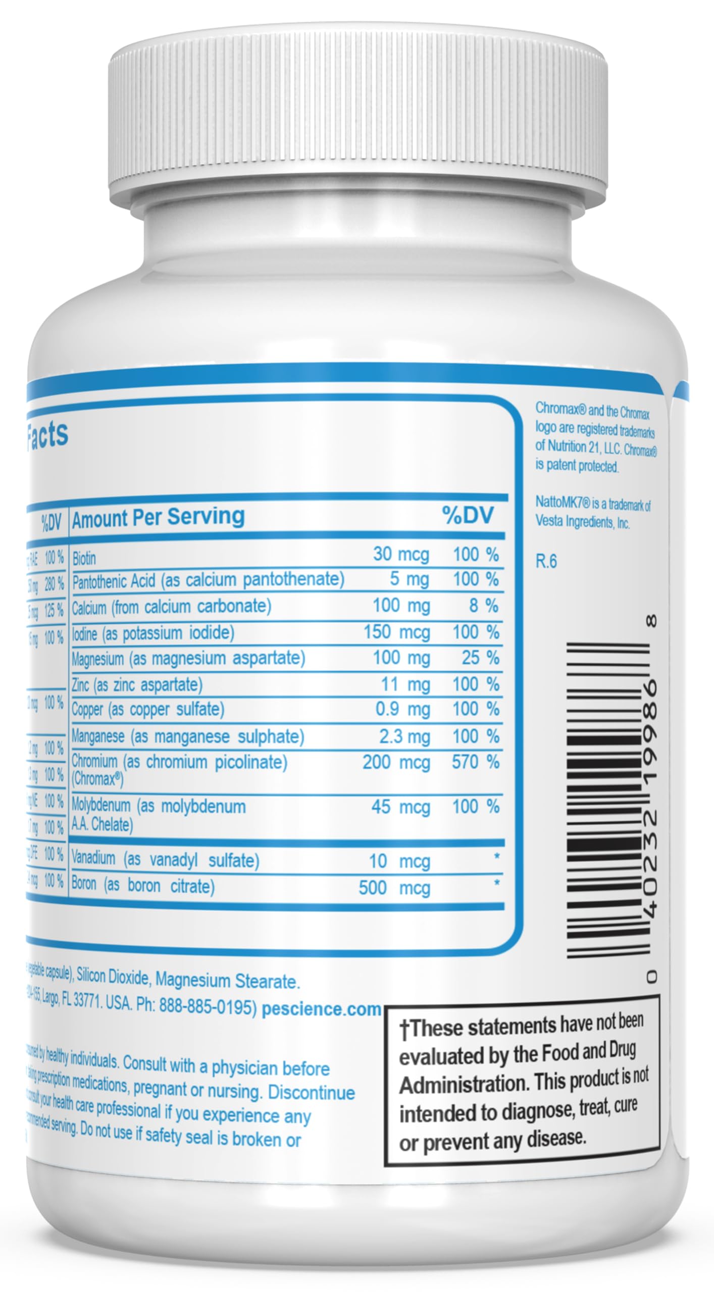 PEScience TruMulti comparación de tamaño, cápsulas pequeñas y prácticas