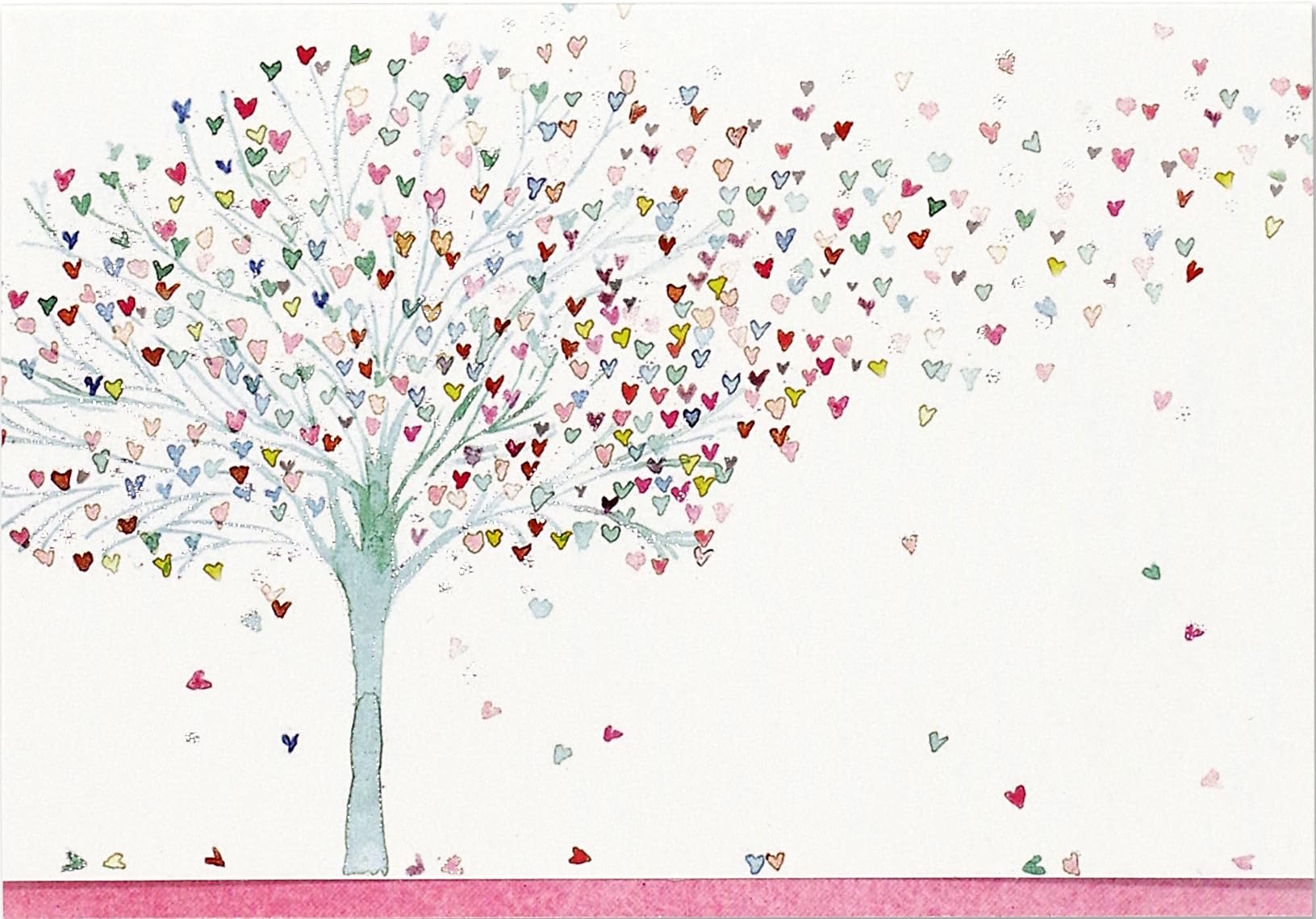 PETER PAUPER PRESS tarjeta frontal con árbol azul y corazones, diseño elegante para notas